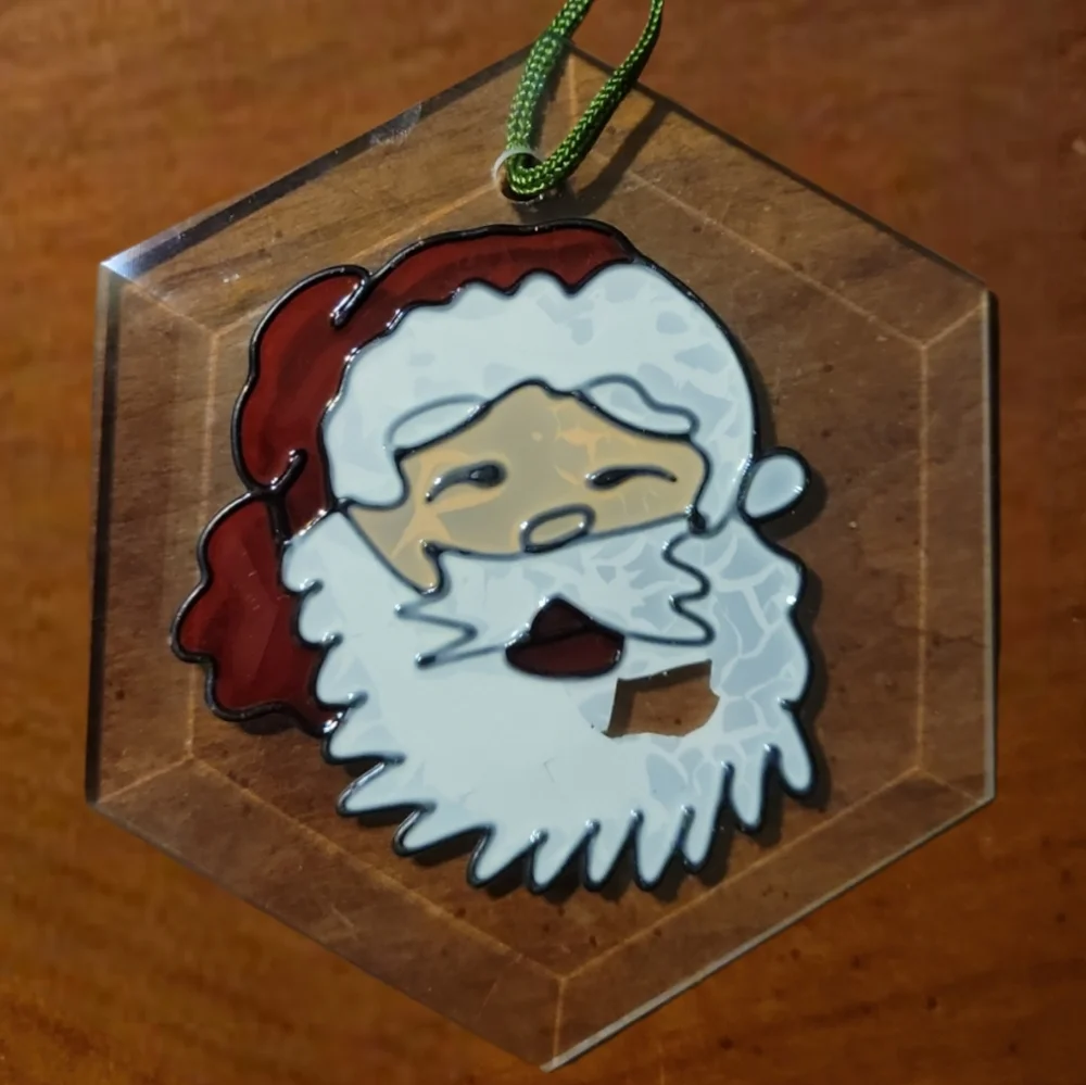 Vtg Clear Glass Enamel Christmas Santa Tree Ornament